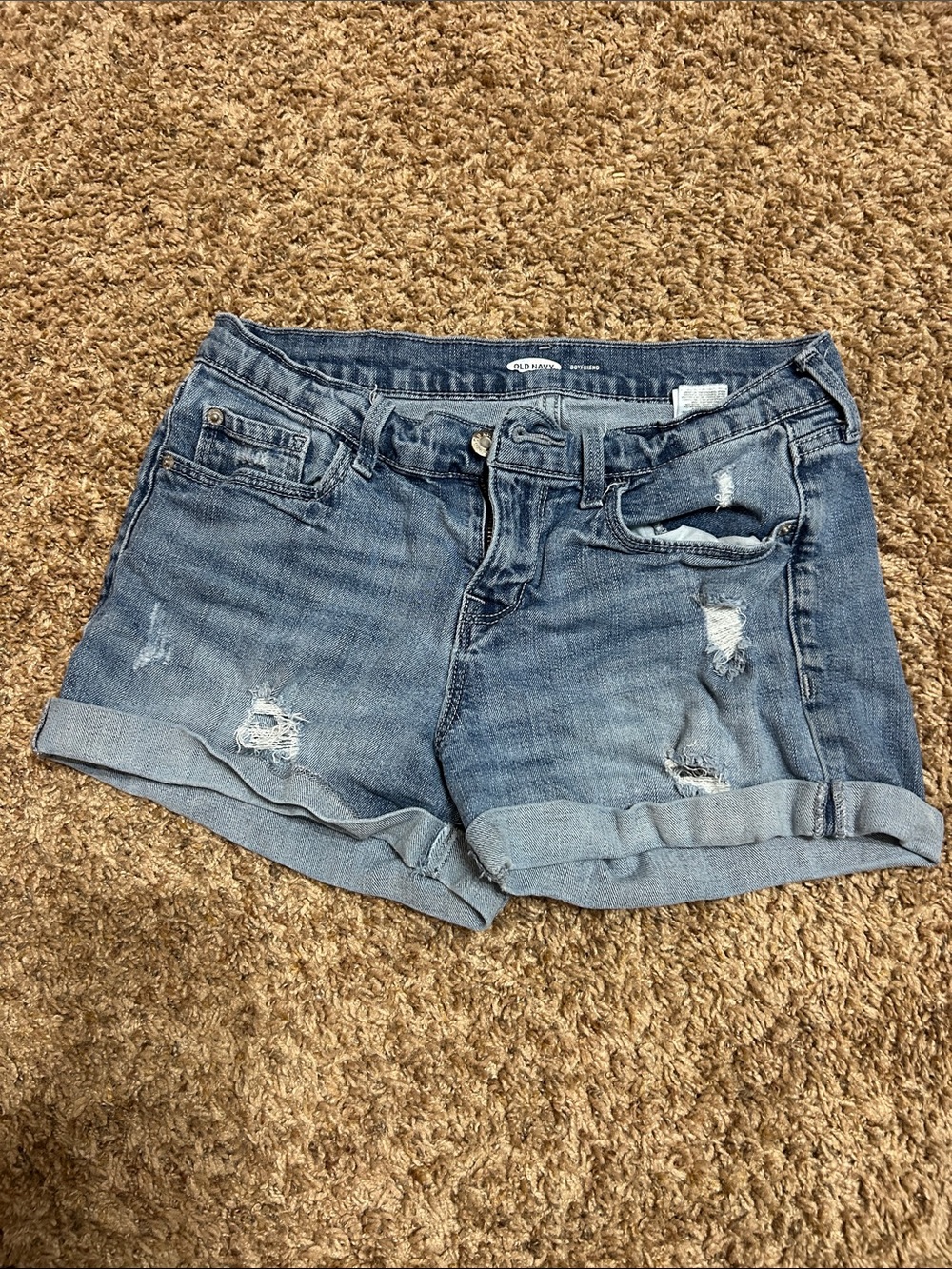 Distressed Denim Roll-Cuff Women’s Shorts - Blue Old Navy boyfriend